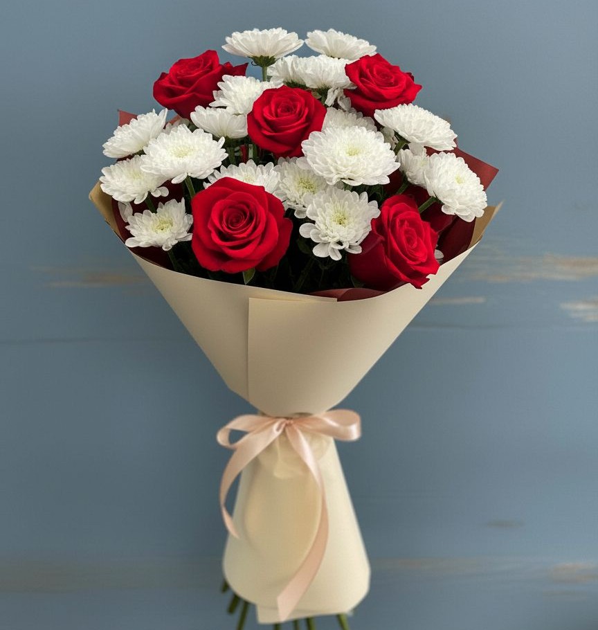 Букет цветов из: Розы и Хризантемы в Акуше