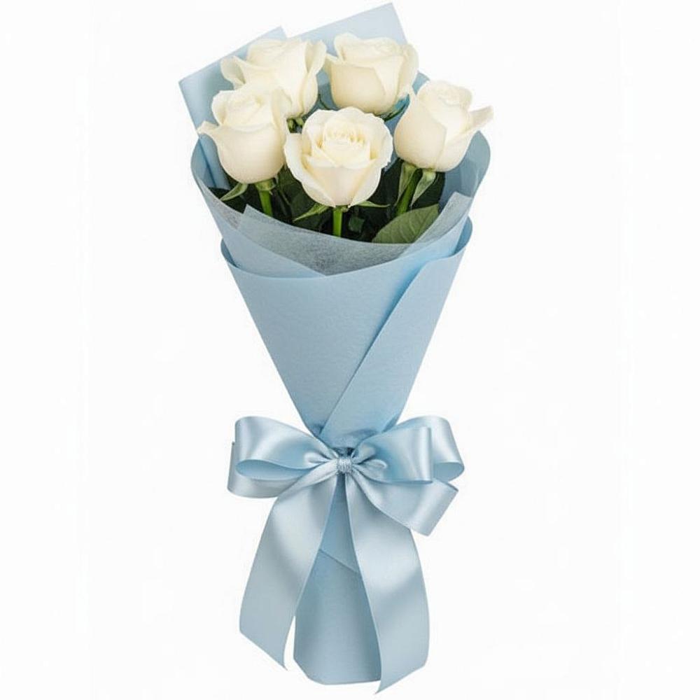Букет 5 Белых роз Проуд в Акуше