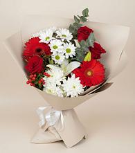 Букет цветов из:  Розы, Хризантемы, Герберы и Лилии в Акуше