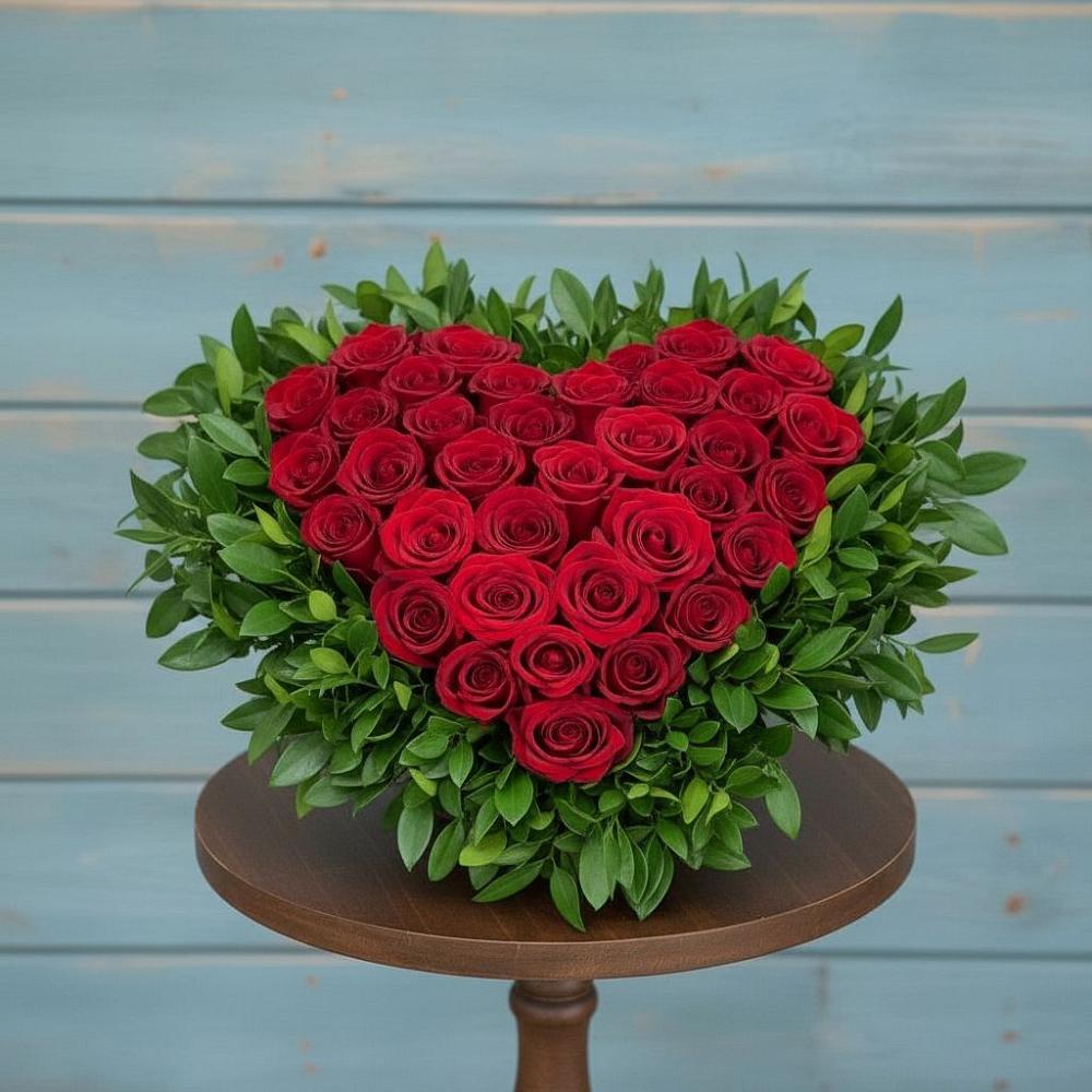 Цветочная композиция из Розы в виде сердца в Акуше