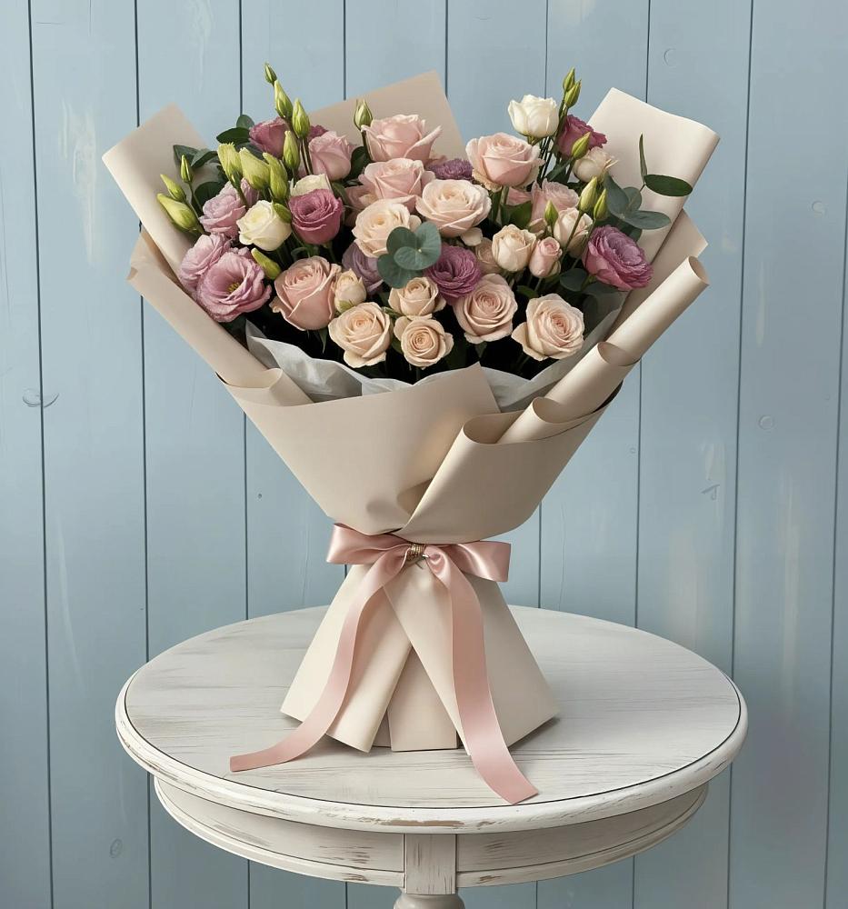 Букет цветов из: Розы и Лизиантусы в Акуше